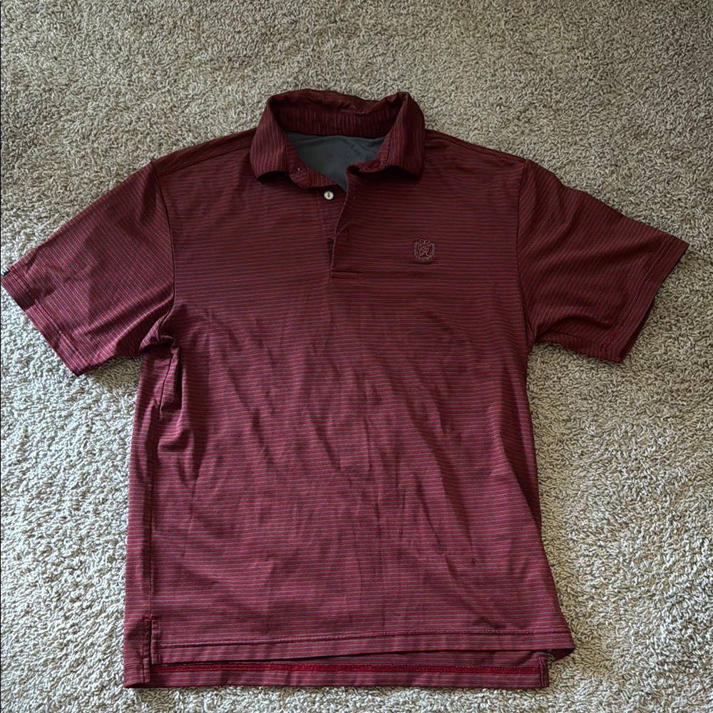 Men's Short Sleeve Polo Shirt - Burgundy with Grey lines